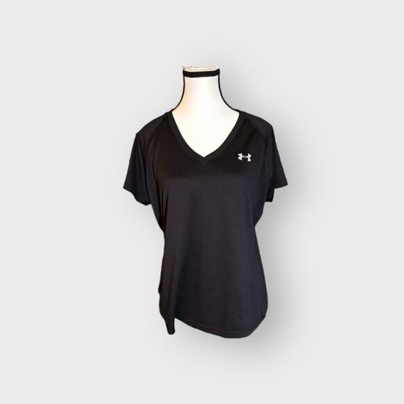 Women’s Under Armour UA L UA Tech Semi Fitted Black V Neck 10 12 Large - Picture 2 of 15